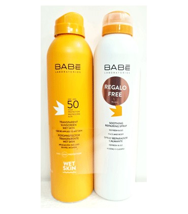 Babe Fotoprotector Transparente Wet Skin SPF 50  200 ml + Regalo Spray Reparador Calmante 200 ml